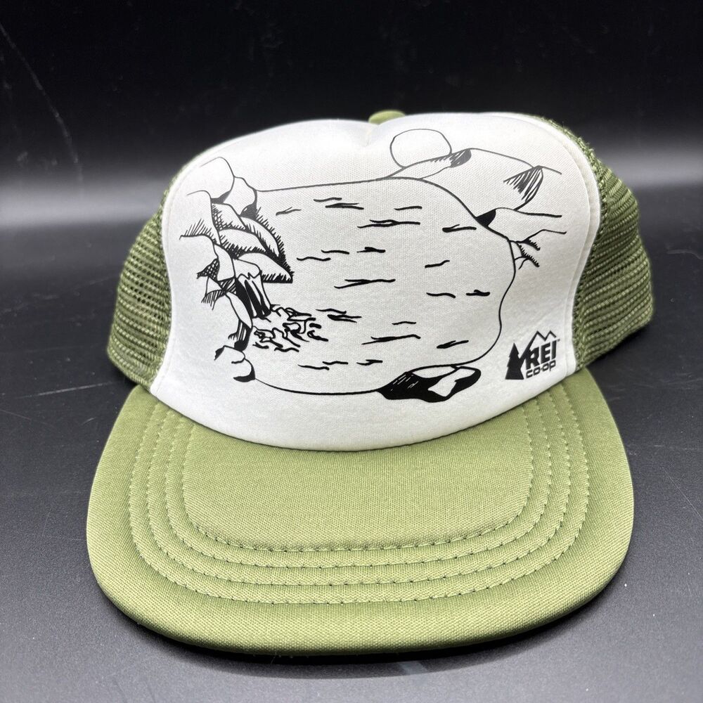 REI Co-op youth Hat Snapback Mesh Outdoor Hiking Cap Green White
